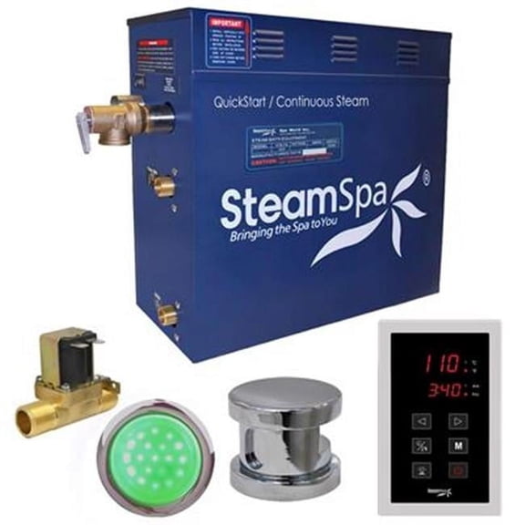 SteamSpa INT750CH-A 7.5 kW Indulgence QuickStart Acu-Steam Bath Generator Pack with Built-in Auto Drain, Polished Chrome