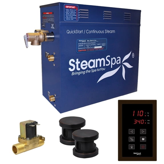 SteamSpa OAT1050OB-A 10.5 kW Oasis QuickStart Acu-Steam Bath Generator Pack with Built-in Auto Drain, Oil Rubbed Bronze
