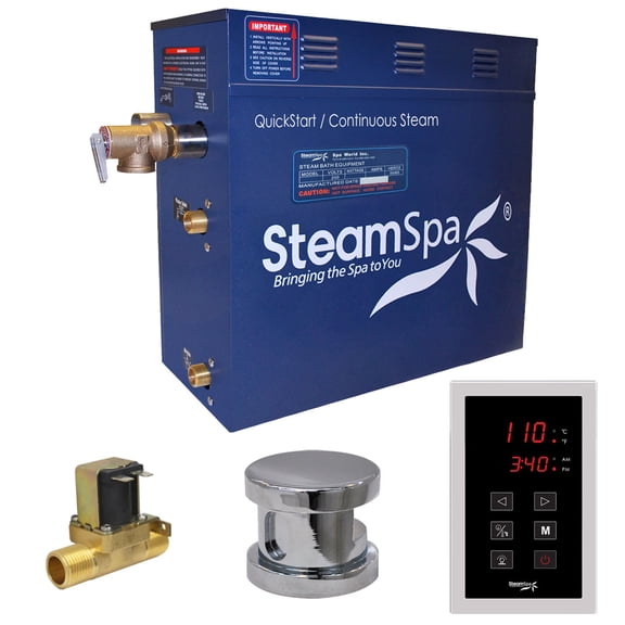 SteamSpa OAT600CH-A 6 kW Oasis QuickStart Acu-Steam Bath Generator Pack with Built-in Auto Drain, Polished Chrome