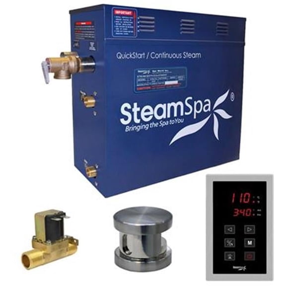 SteamSpa OAT600BN-A 6 kW Oasis QuickStart Acu-Steam Bath Generator Pack with Built-in Auto Drain, Brushed Nickel