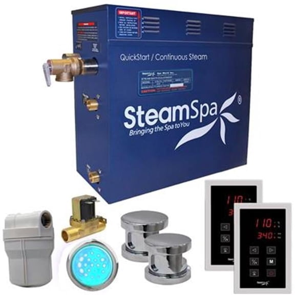SteamSpa RYT1050CH-A 10.5 kW Royal QuickStart Acu-Steam Bath Generator Pack with Built-in Auto Drain, Polished Chrome