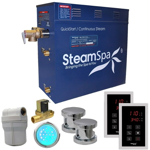 SteamSpa RYT1200CH-A 12 kW Royal QuickStart Acu-Steam Bath Generator Pack with Built-in Auto Drain, Polished Chrome