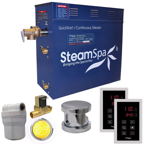 SteamSpa RYT600CH-A 6 kW Royal QuickStart Acu-Steam Bath Generator Pack with Built-in Auto Drain, Polished Chrome