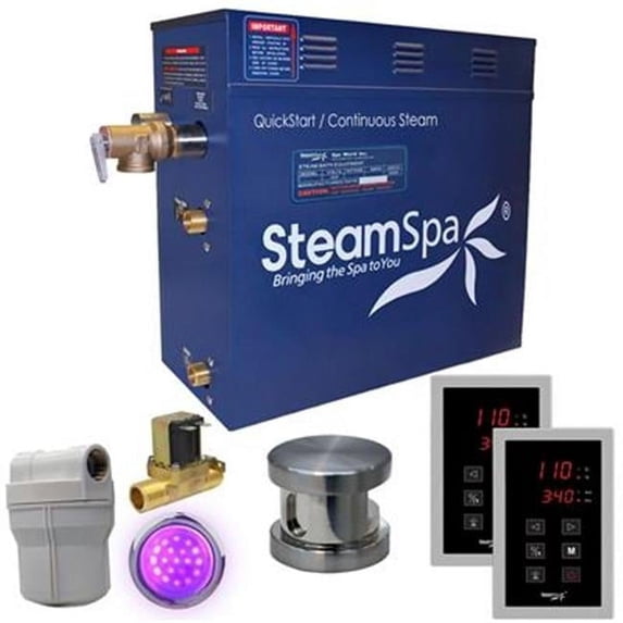 SteamSpa RYT900BN-A 9 kW Royal QuickStart Acu-Steam Bath Generator Pack with Built-in Auto Drain, Brushed Nickel