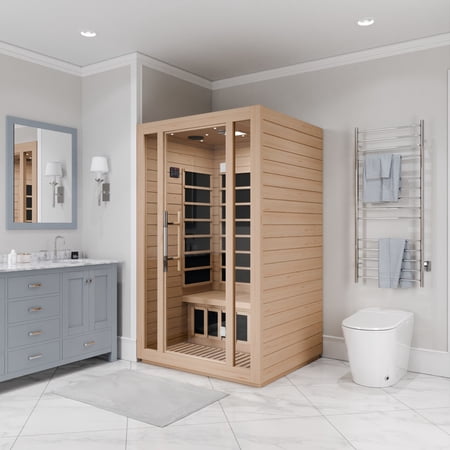 Maldives 2-Person Indoor Hemlock Wooden Low EMF Carbon FAR Infrared Home Sauna Room with LED Touch Control Panel