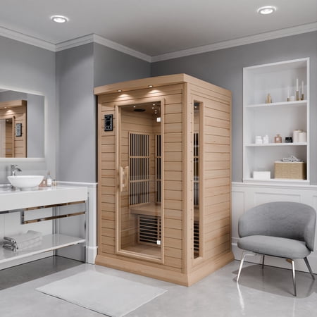 Seychelles 2-Person Carbon FAR Infrared Infrared Hemlock Wooden Indoor Home Sauna Room with LED Touch Control Panel
