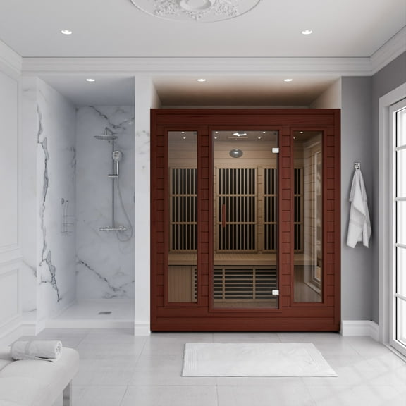 Curacao 3-Person Carbon FAR Infrared Hemlock Wooden Indoor Home Sauna Room with LED Touch Control Panel