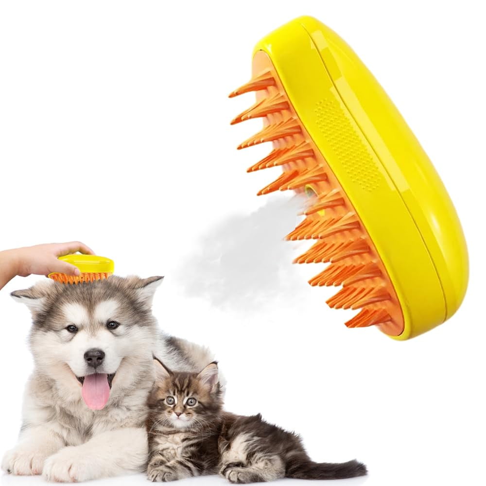 Steamy Cat Brush,3 in1 Cat Steam Brush,Self Cleaning Steam Cat Brush