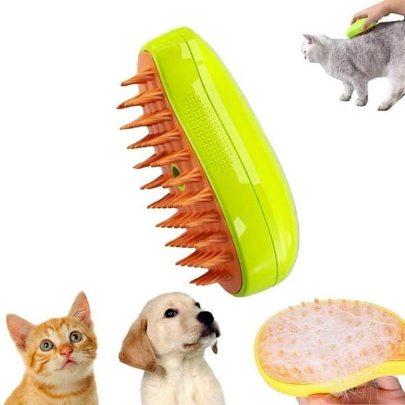 Steamy Pet Brush Cat Steam Brush with Release Button 3 In 1 Cat Grooming Brush Self Cleaning Steam Spray Cat Brush for Removing Tangled and Loose Hair -Green
