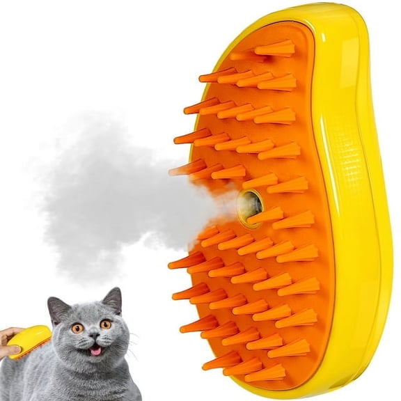 Steamy Pet Brush,Cat Steam Brush with Release Button,3-In-1 Cat&Dog Grooming Brush Self Cleaning Steam Spray Cat and Dog Brush for Removing Tangled and Loose Hair,2pcs Yellow