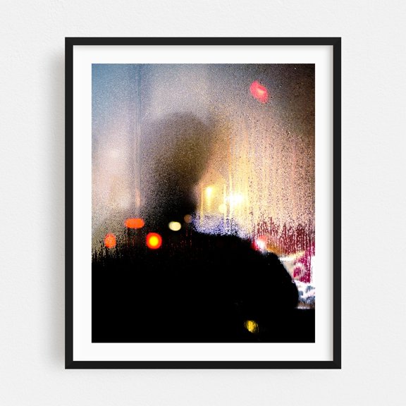 Steamy Silhouette at Night - Manhattan New York Photography Abstract Silhouette Nightlife Moody Cityscape Foggy Modern Art Black Framed Wall Art Print 12 x 16 inches