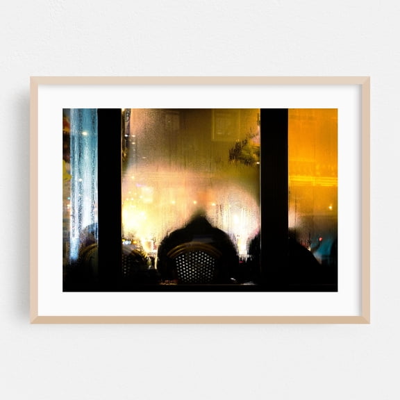 Steamy Silhouettes at Night - Manhattan New York Photography Cafe Nightlife Moody Cityscape Abstract Silhouette Street Photography Oak Framed Wall Art Print 5 x 7 inches