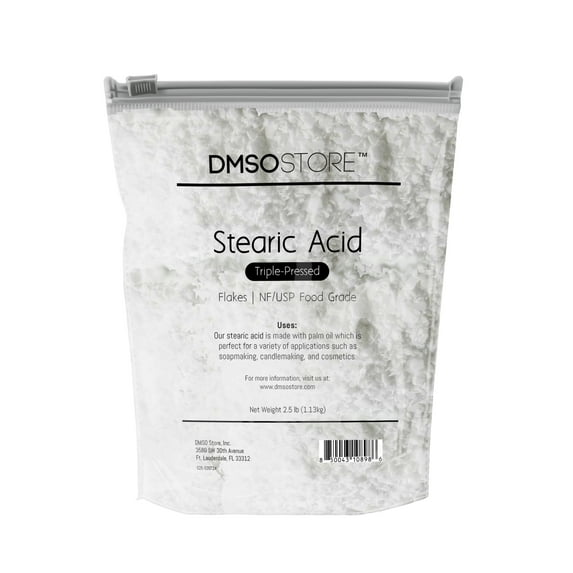 Stearic Acid 2.5 lb. White Flakes Triple Pressed NF/USP Food Grade A Natural, Vegetable-Based Fat Used for Formulation Stability in Cosmetics, Candles, and Soap