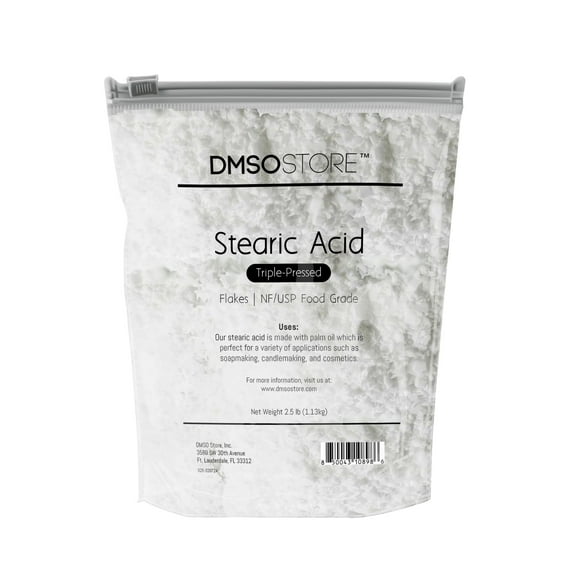 Stearic Acid 2.5 lb. White Flakes Triple Pressed NF/USP Food Grade A Natural, Vegetable-Based Fat Used for Formulation Stability in Cosmetics, Candles, and Soap