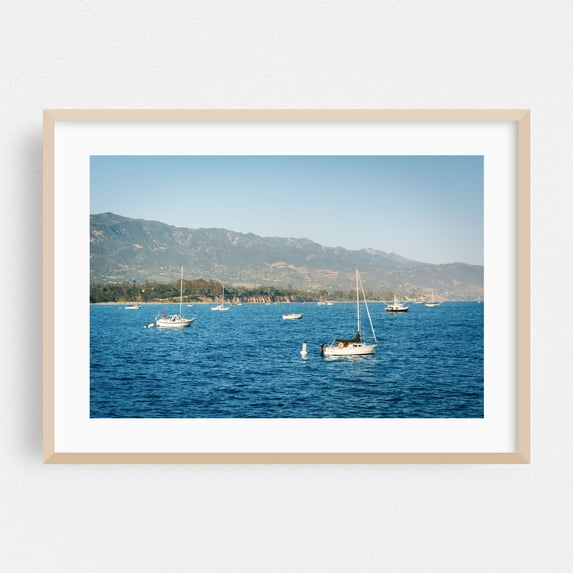 From Stearn's Wharf, Santa Barbara 04 - Santa Barbara California Photography Boat Sailboat Seascape Coast Ocean Harbor Nautical Oak Framed Wall Art Print 16 x 24 inches