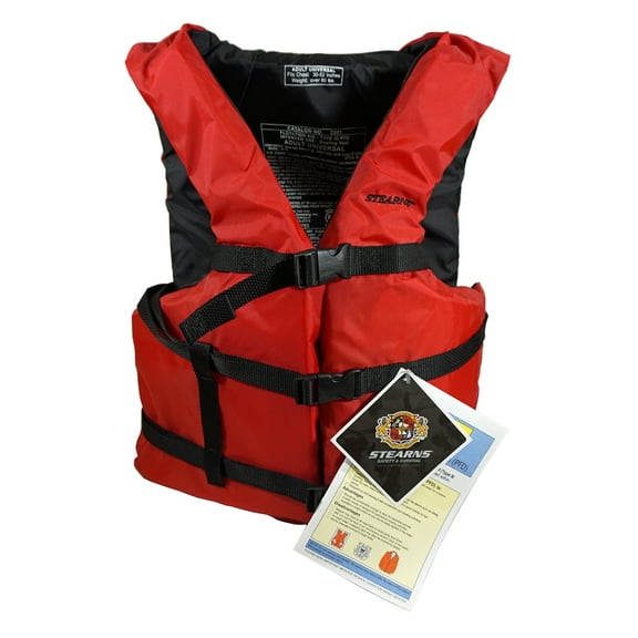 Stearns Adult Red PFD Personal Flotation Device Life Jacket - For Chest 30" to 52"