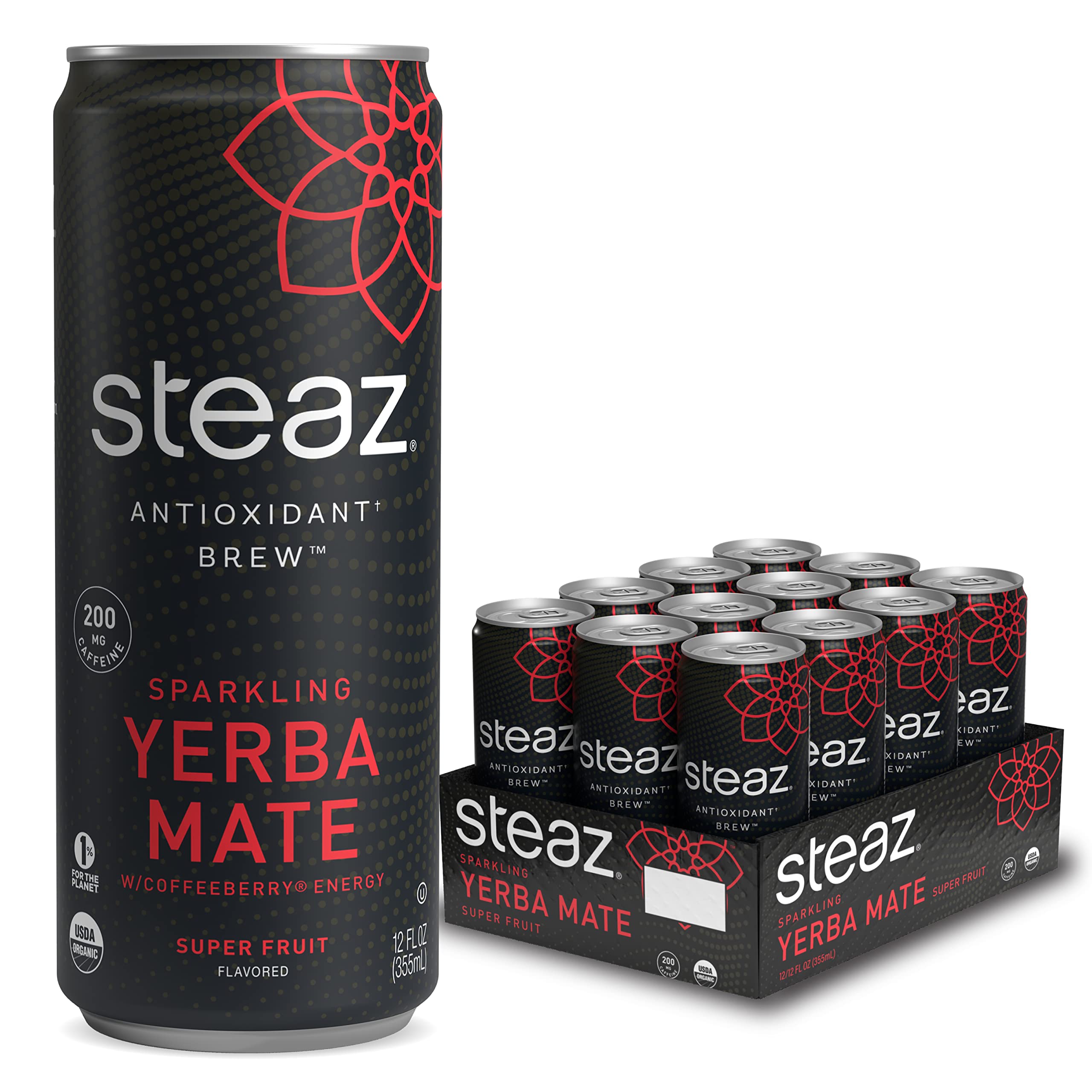 Steaz Energy Drink, Sparkling Yerba Mate With Coffeeberry Energy 12 Pack, 12 Oz (Superfruit