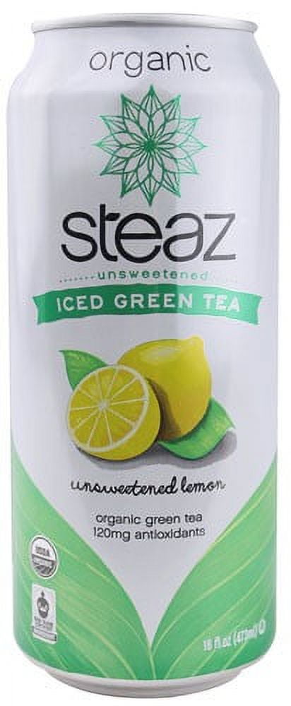 Steaz Green Tea Soda Organic Iced Green Tea Unsweetened with Lemon, 16 Fl Oz, 12 Count