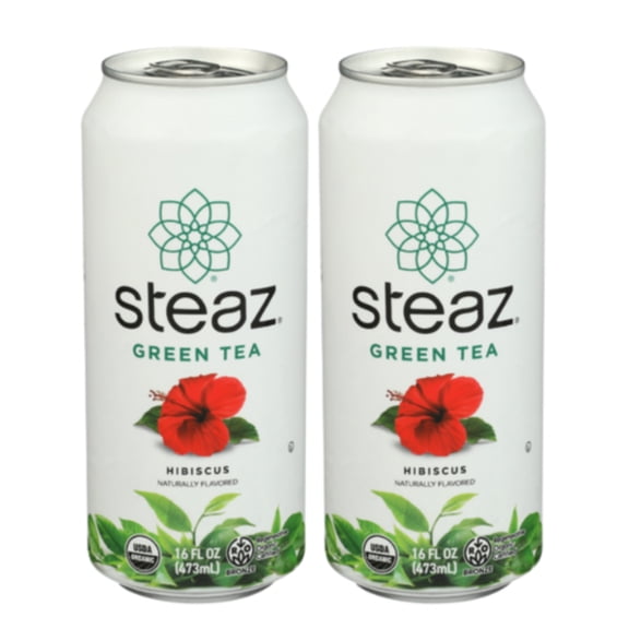 Steaz Hibiscus Iced Green Tea, 16 fl oz Bottles (2 Pack)