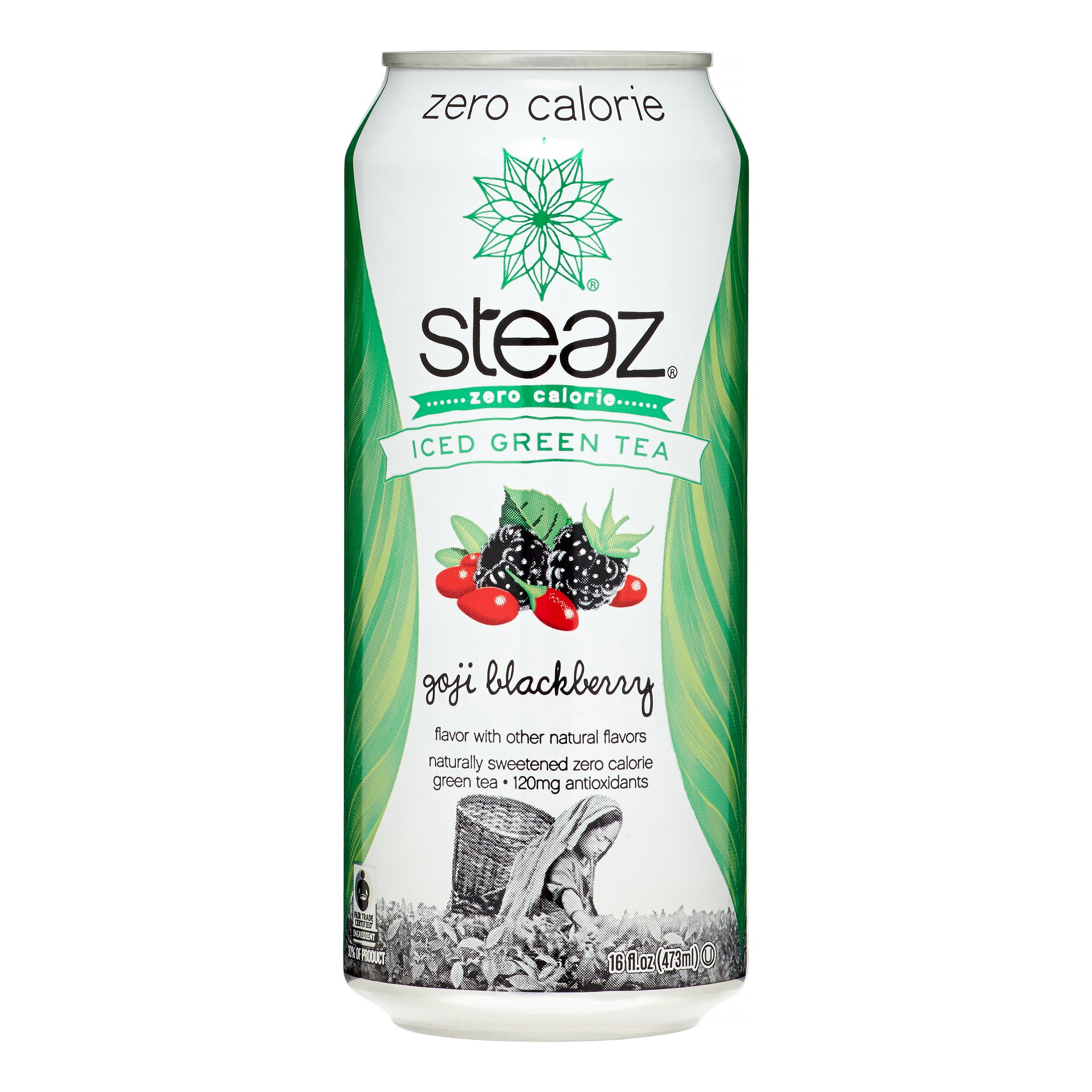 Steaz Iced Green Tea, Zero Calorie, Goji Blackberry, 16 Fl Oz, 12 Count