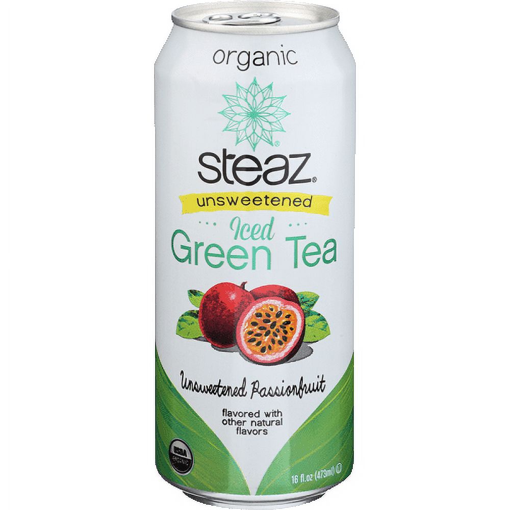 Steaz Organic Unsweetened Iced Green Tea, Passionfruit, 16 oz Pack of