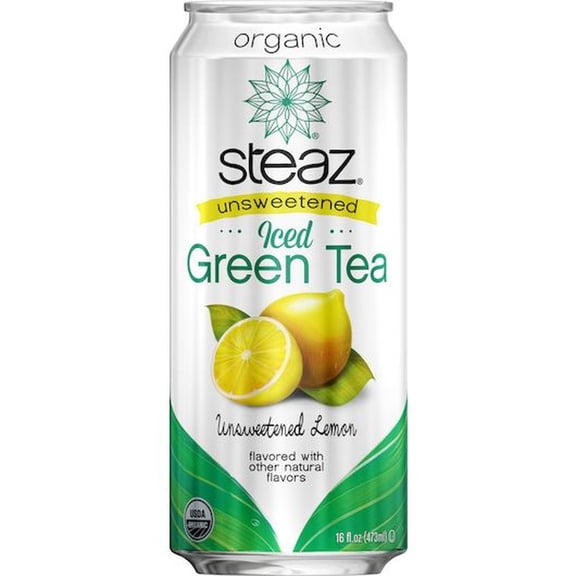 Steaz Organic Unsweetened Lemon Iced Tea, 16 Ounce -- 12 per Case.