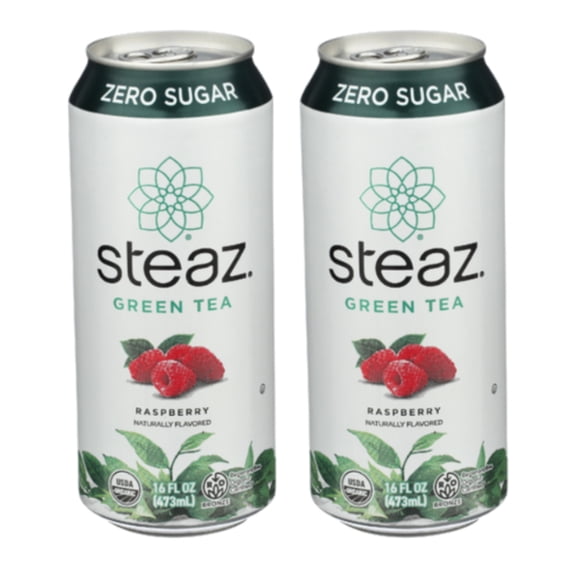 Steaz Organic Zero Calorie Raspberry Iced Green Tea, 16 fl oz Bottles (2 Pack)