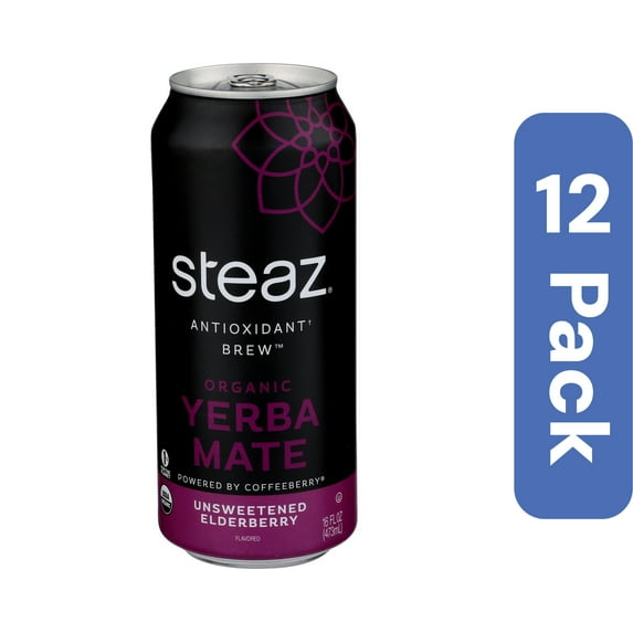 Steaz Ready-to-Drink Elderberry Unsweetened 16 oz (Pack Of 12)