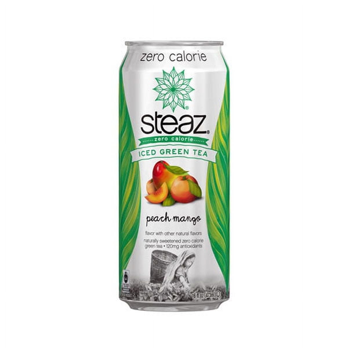 Steaz Zero Calorie Peach Mango Iced Green Tea 16 oz Cans Pack of 12
