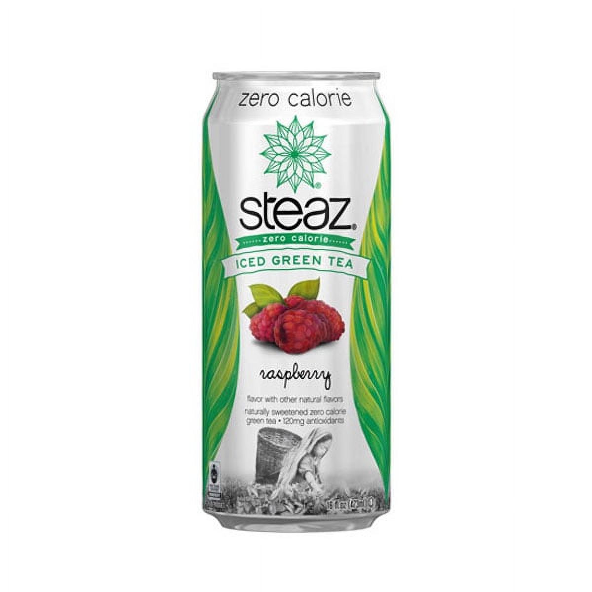 Steaz Zero Calorie Raspberry Iced Green Tea 16 oz Cans Pack of 12
