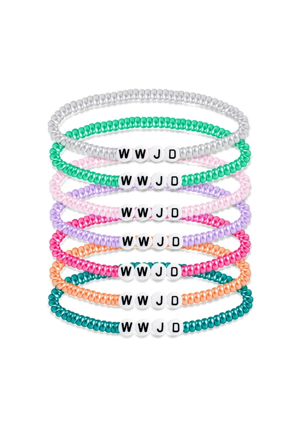 7 Pack WWJD Stretch Religious Christian Bracelets What Would Jesus Do Bracelets