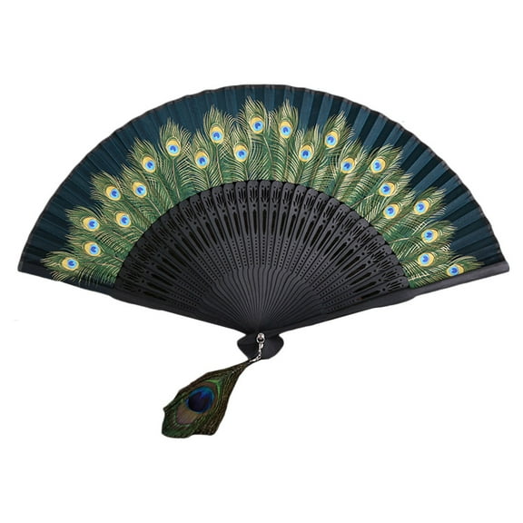 Stebcece Chinese Style Peacock Patterned Hand Fans Vintage Silky Handheld Folding Fan