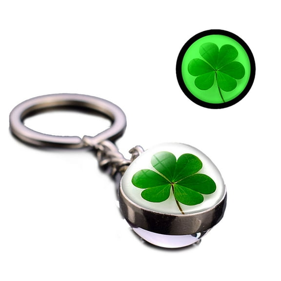 Stebcece Four Leaf Clover Glass Ball Double Side Metal Pendant Keychain Lucky Jewelry