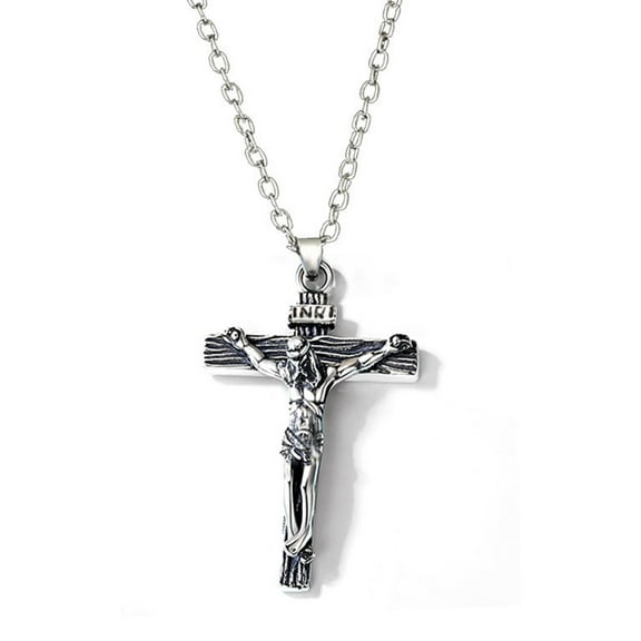 Stebcece Men Women Christian Jesus for Cross Necklace with Chain Metal Alloy Christ Crucifix Pendant Jewelry Religious Prayer Gif