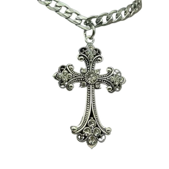 Stebcece Vintage Cross Pendant Necklace for Women Men Chain Goth Choker Grunge Jewelry