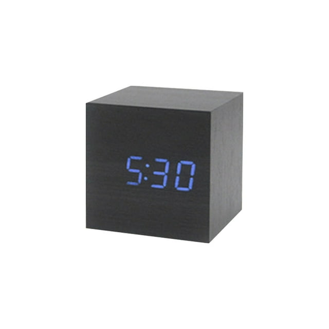 Stebcece Wood Cube Voice Control Led Alarm Clock Home Bedroom Dormitory