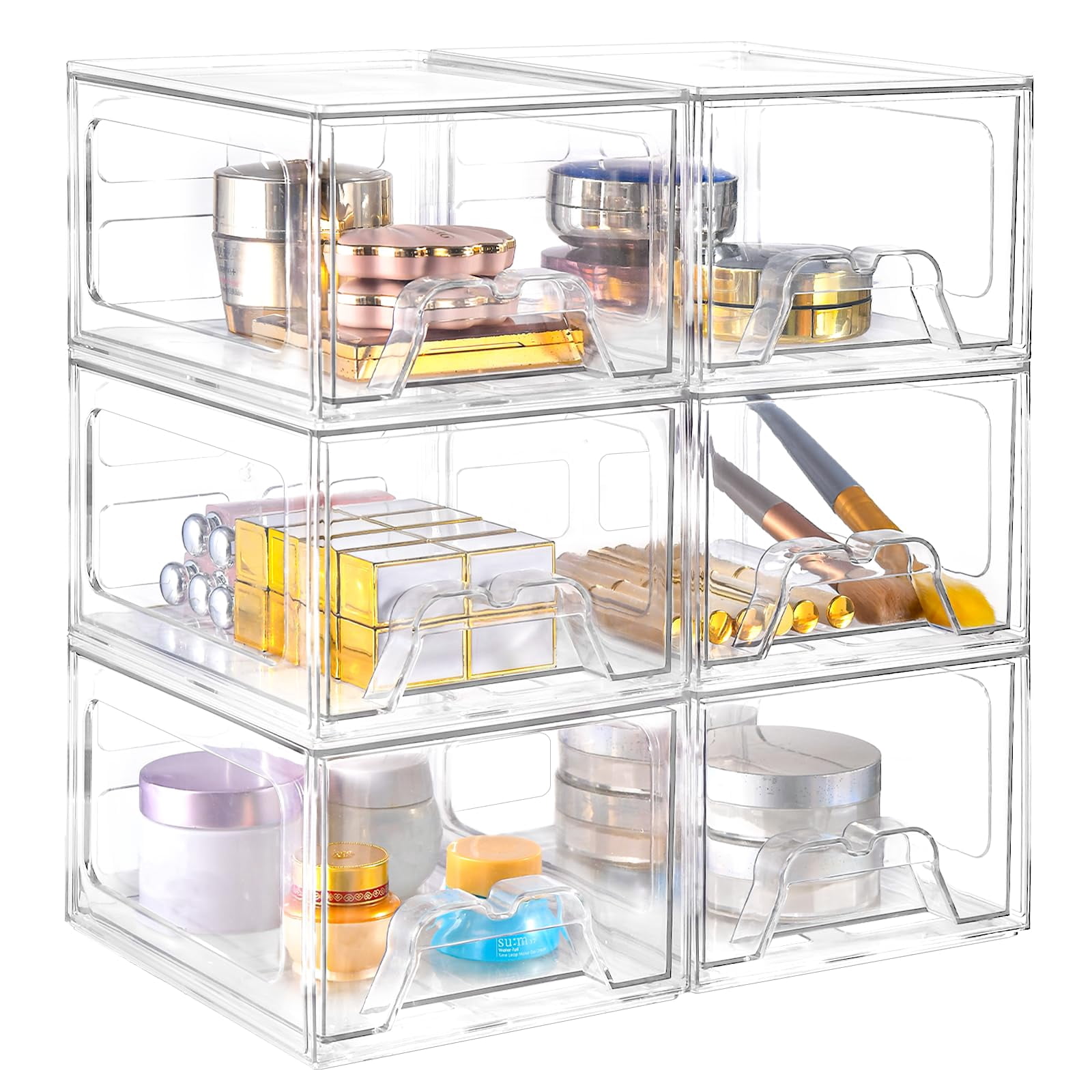 Stackable Makeup Storage Stebopum 6 Pack Stackable Makeup Organizer, 4.4'' Tall Bathroom Makeup ...