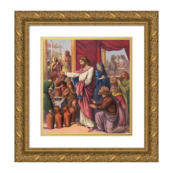 Stecher Litho. Co 12x13 Gold Ornate Wood Frame and Double Matted Museum Art Print Titled - The Marriage at Cana (1905)
