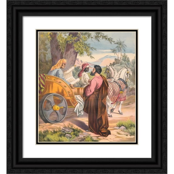 Stecher Litho. Co 20x22 Black Ornate Framed Double Matted Museum Art Print Titled: Philip and the Eunuch (1905)