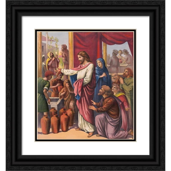 Stecher Litho. Co 20x22 Black Ornate Framed Double Matted Museum Art Print Titled: The Marriage at Cana (1905)