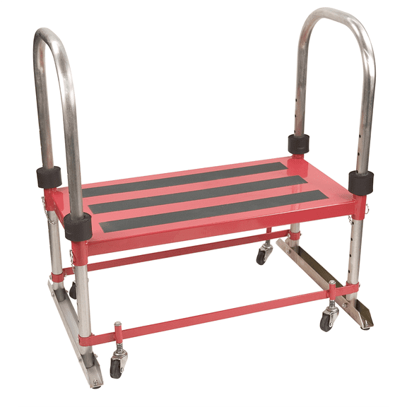 Steck Manufacturing 20350 Pro Step Work Stand, Heavy Duty Five Hundred Pound Capacity, Adjustable Height Platform, Foam Bumper Vehicle Protection, Retractable Wheels, Panel Clamping Capability