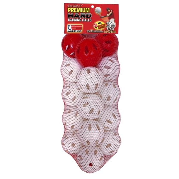 Stee-Rike 3 Hard Practice Baseballs, 20 Pack, White & Red Curve Balls, for Batting & Baseball Training