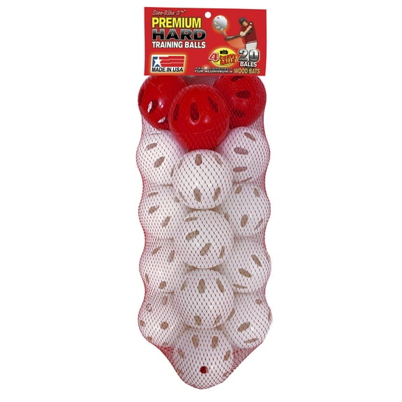 Stee-Rike 3 Premium Plastic Hard Practice Baseballs, White & Red.  20 ( with 4 red curve balls) Pack New. 1.5 lbs