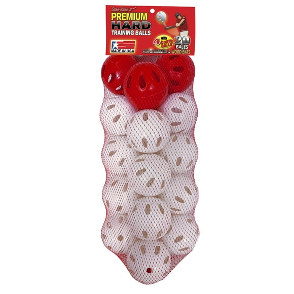 Stee-Rike 3 Premium Plastic Hard Practice Baseballs, White & Red.  20 ( with 4 red curve balls) Pack New. 1.5 lbs