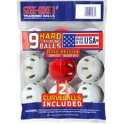 Stee-Rike 3 Premium Plastic Hard Training Baseballs, White & Red 9 Pack.