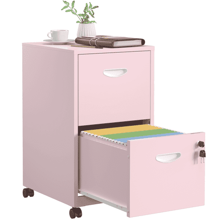 SteeLoong File Cabinet on Whells,Freestanding Storage Organizer,Pink Metal 2-Drawer,Letter Size,Easy Assemble