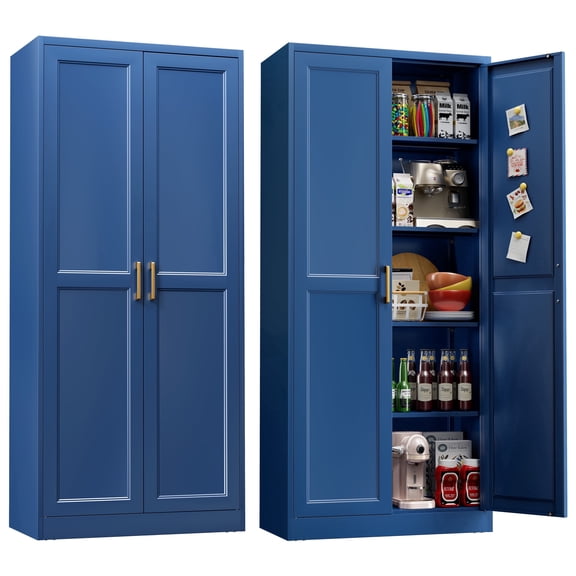 SteeLoong 71''H Blue Metal Pantry Storage Cabinets ,Modern Steel Pantry Cupboard with Doors and 4 Adjustable Shelves for Kitchen Garage and Home