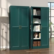SteeLoong 71"H Modern Metal Pantry Cabinet,Adult Green Storage Cabinet,Kitchen Steel Pantry Cupboard with 2 Adjustable Shelves and Gold Handles