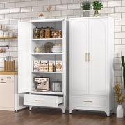SteeLoong 75" H White Metal Kitchen Pantry Storage Cabinets,Modern Large Steel Cupboard with Drawers, Doors and Shelves