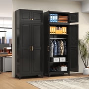 SteeLoong 86" Metal Modern Armoire Wardrobe Closet with Doors,Black Adult Wardrobe Storage, Bedroom Armoires with Adjustable Shelves and Hanging Rod